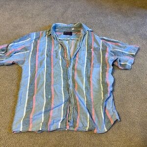 Vintage Stylish Multicolor Striped Button-Down Shirt